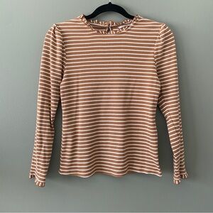 Croft & Barrow Yellow and White Striped Long Sleeve Tee with Ruffles, Size PXS